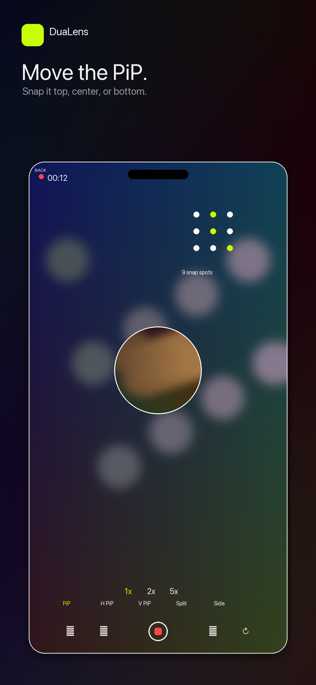 DuaLens moveable picture-in-picture screen